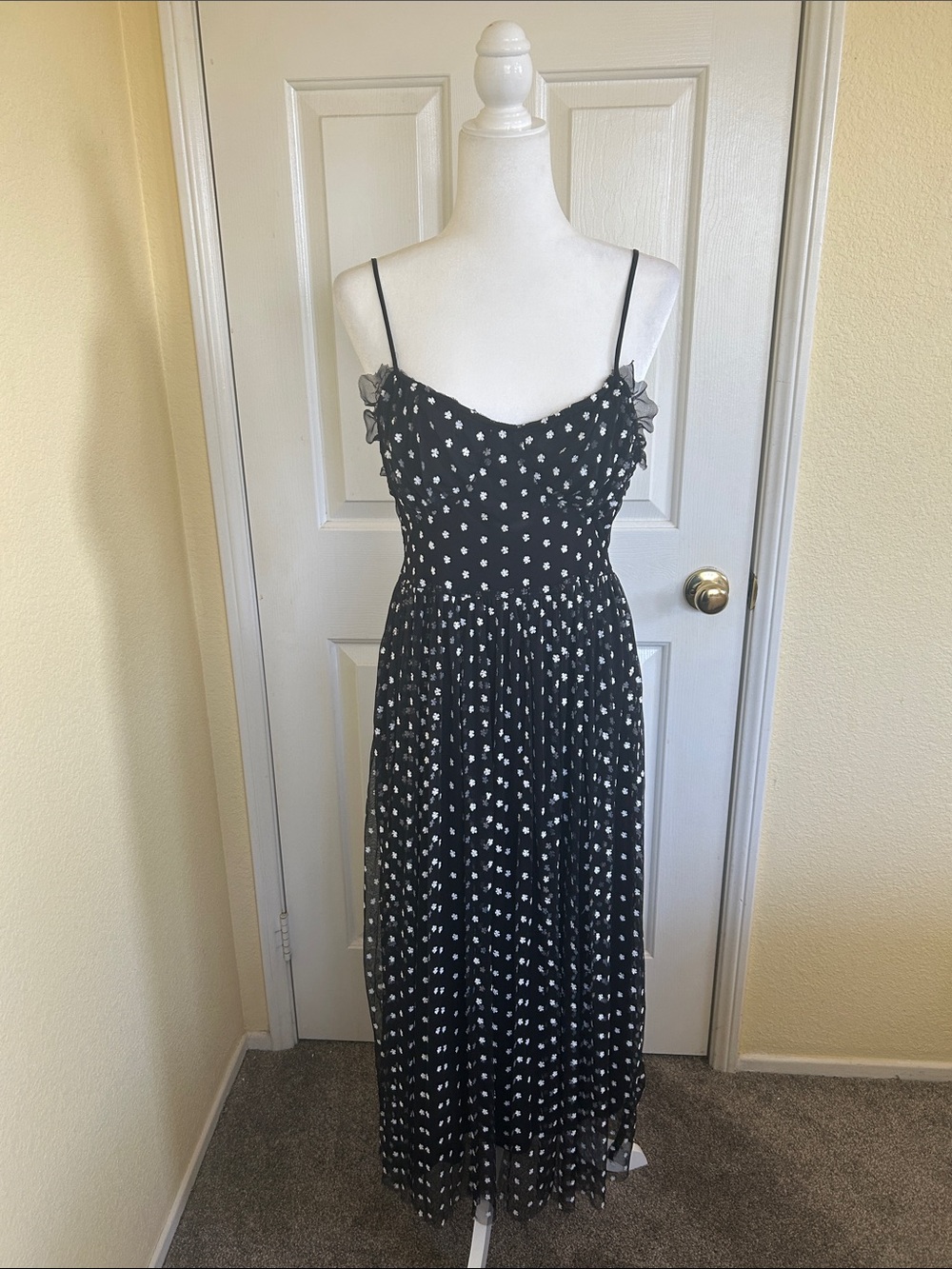 Black Polka-Dot Spaghetti Strap Maxi Dress